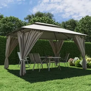 Gazebo 4 x 3 m in acciaio grigio scuro, copertura tortora - Oxis NATERIAL