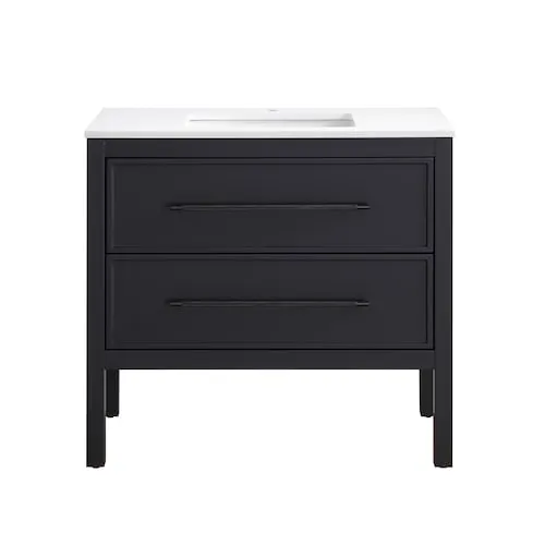 Vistara 36-inch W x 19-inch D 3-Drawer Freestanding Bath Vanity in Black with Marble Vanity Top