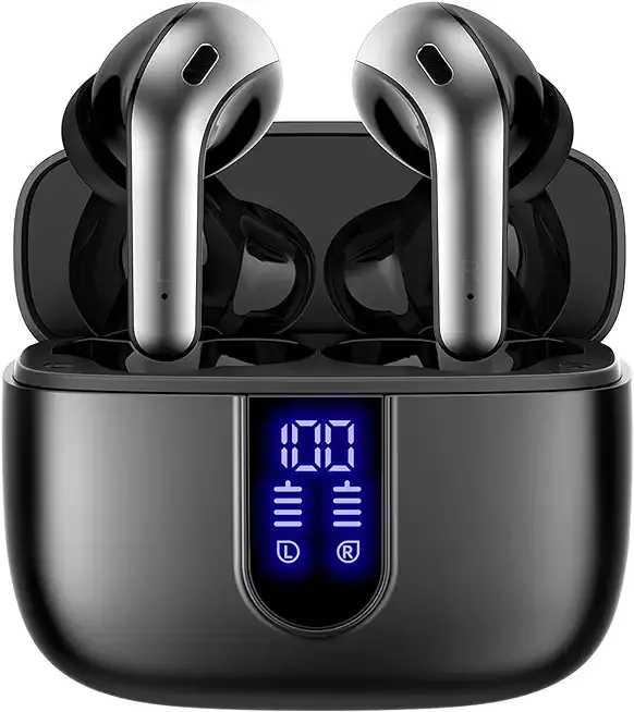 TAGRY Bluetooth Headphones True Wireless Earbuds 60H Playback LED Power Display Earphones with Wireless Charging Case IPX5 Waterproof in-Ear Ear buds with Mic for TV Smart Phone Laptop Computer Sports