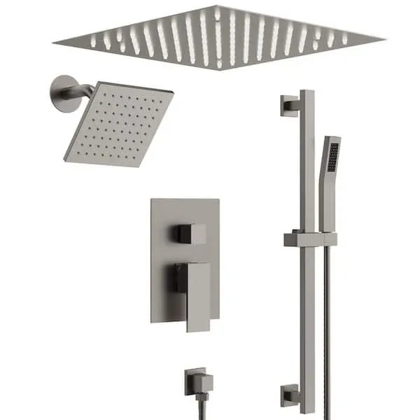 EVERSTEIN 12 in.​ LED 3-​Spray Shower System with Hand Shower and Pressure Balance Valve in Brushed Nickel