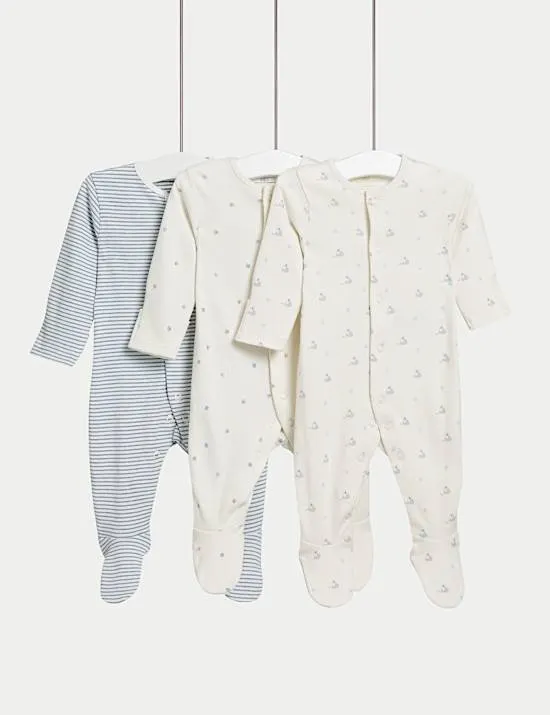 3 Pack Pure Cotton Dog Popper Footed Sleepsuits (0-3 Yrs)