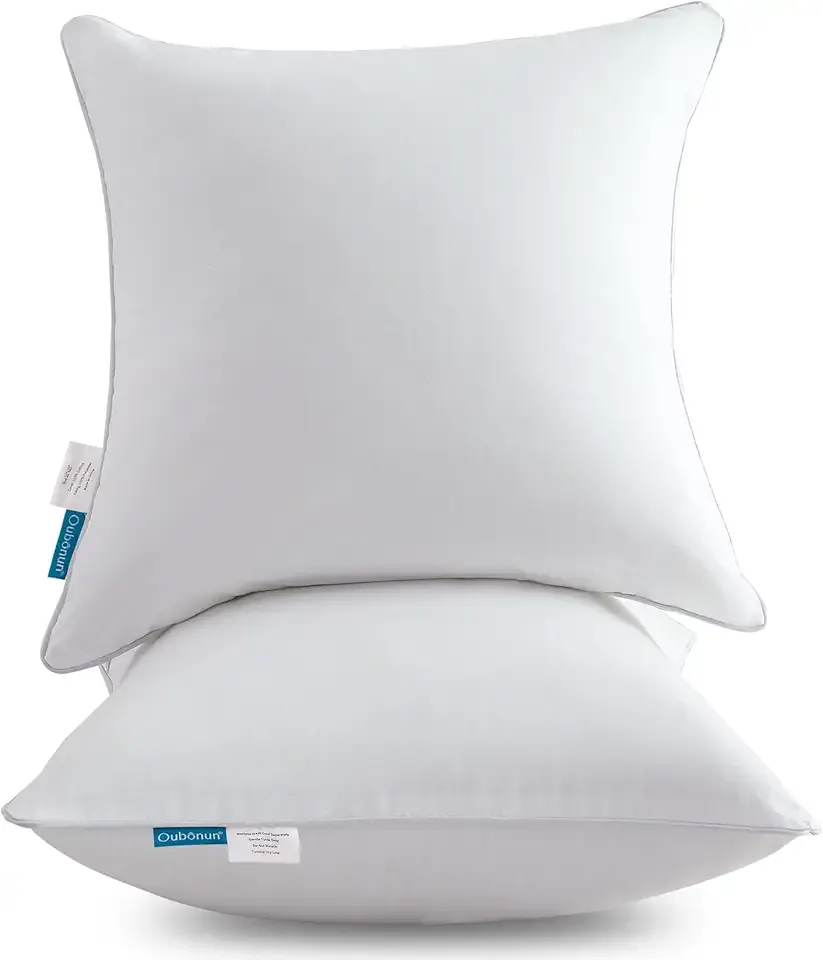 Oubonun 18"x18" Pillow Inserts (Set of 2) - Throw Pillow Inserts with 100% Cotton Cover - 18 Inch Square Interior Sofa Pillow Inserts - Decorative Pillow Insert Pair - White Couch Pillow