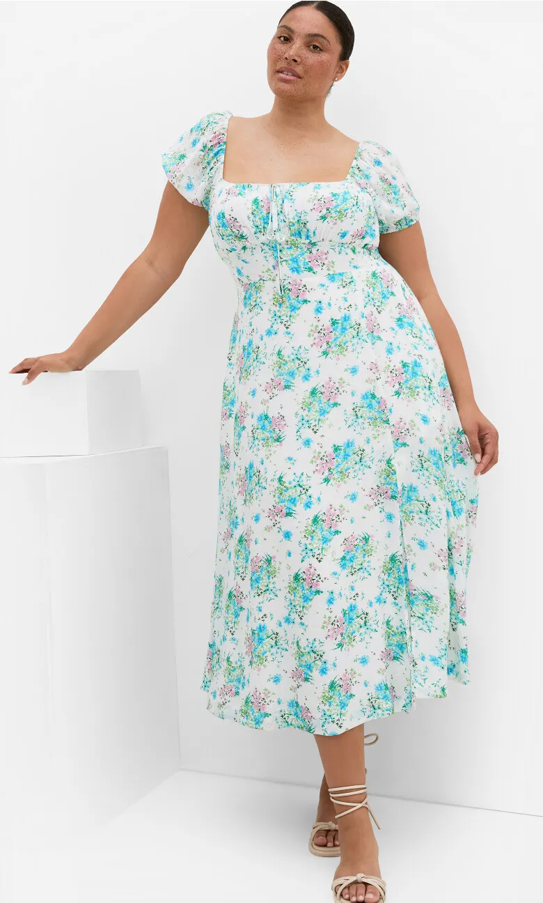 Abbigail Voile Floral Print Dress - white