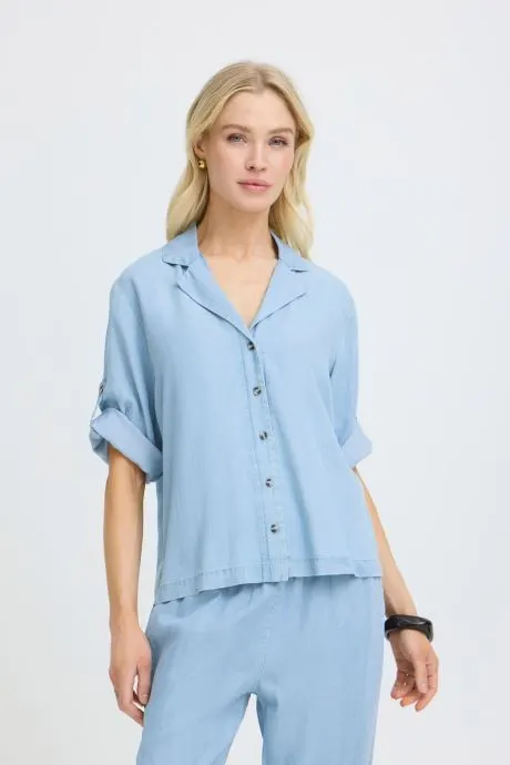 Korte mouw overhemden Bykosmo Turn Up Shirt dames blauw