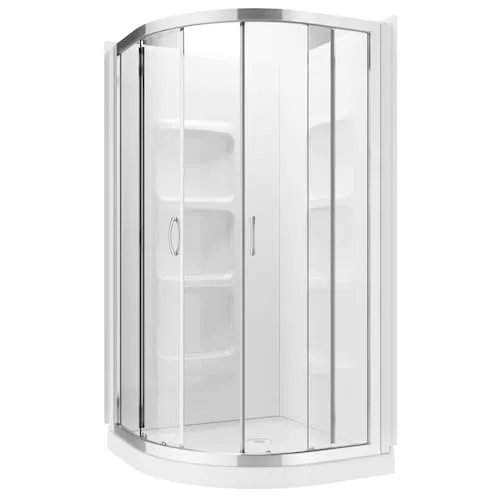 Casey 3-Piece 6-Shelf Neo-Round Corner Shower Wall and Base Kit with Frameless Sliding Doors