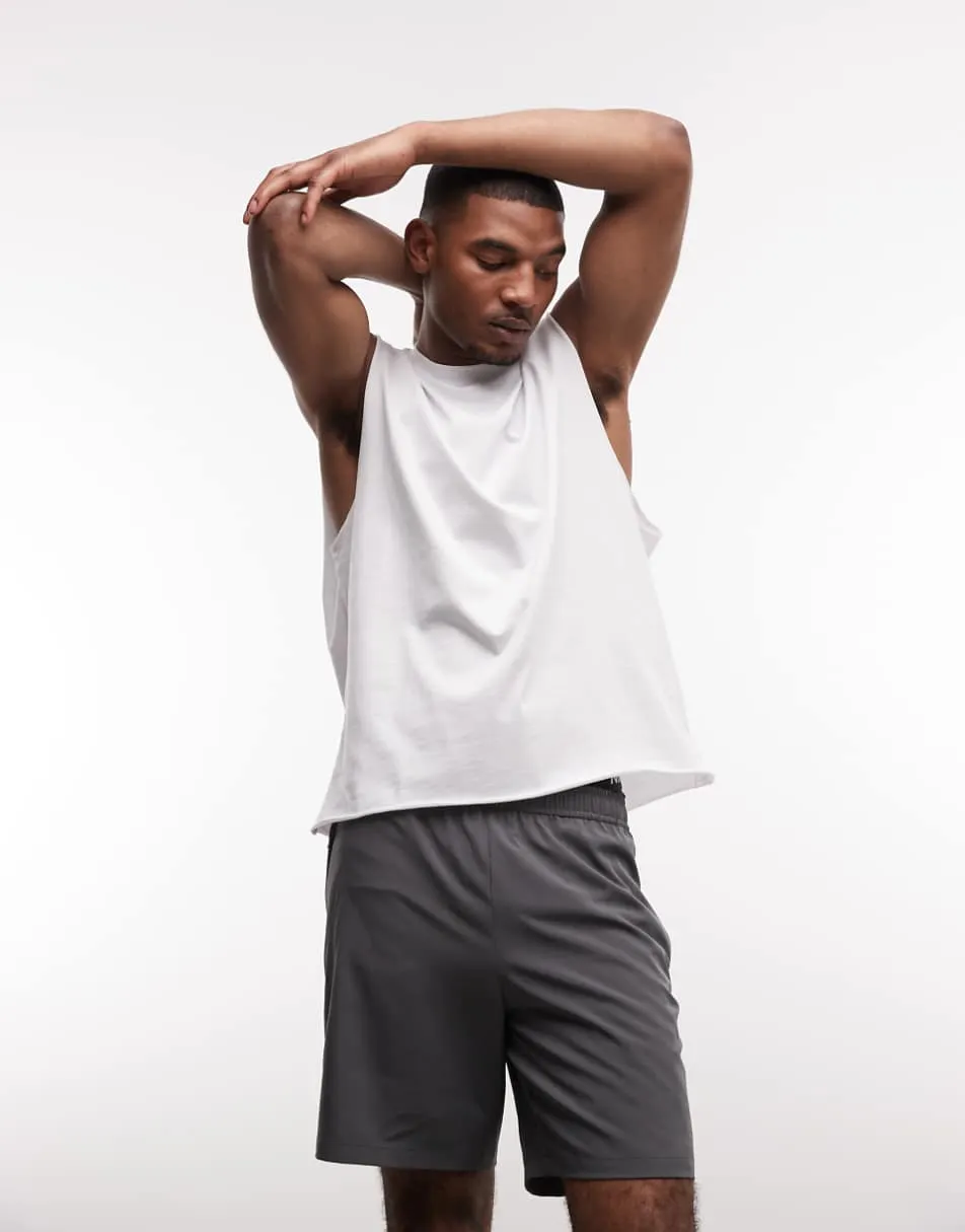 4505 quick dry cotton raw hem cut off training tank in white