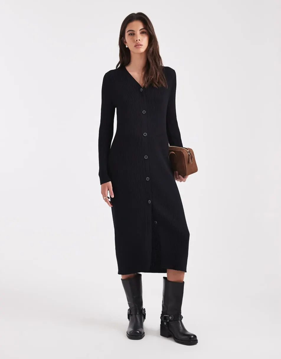Threadbare button down knitted maxi dress in black