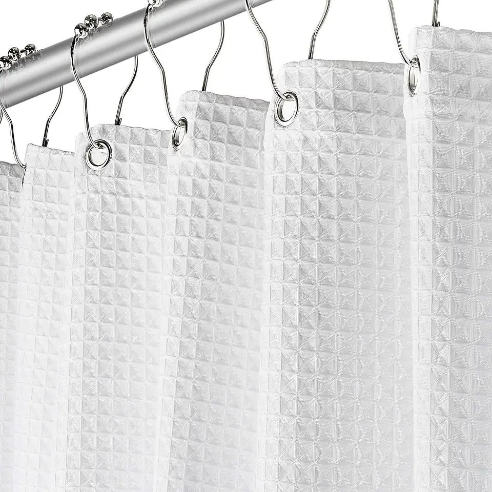 Creative Scents White Fabric Shower Curtain 72x72 - Waffle Weave Bathroom Curtain, Water Repellent Hotel Spa Quality, Heavy Duty 230 GSM Cotton Feel, Machine Washable Bath Curtains with Grommets
