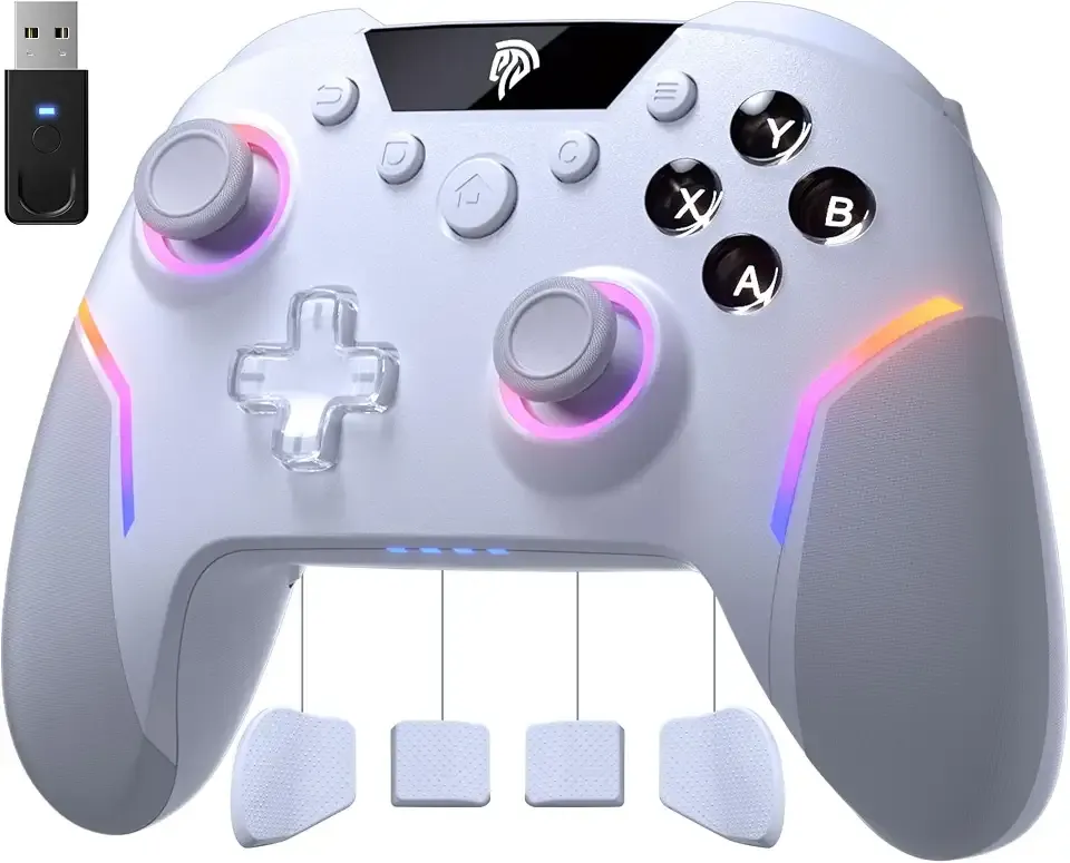 EasySMX X20 Wireless Gaming Controller with RGB Backlit, 2-Stage Hall Effect Stick, 1000Hz Polling Rate, 6-Axis Gyro on Multi-Platform, Mech Buttons- Compatible with PC/Switch/Steam/Android
