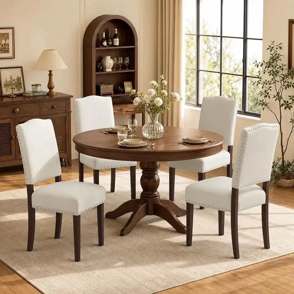 Dining Chairs Set of 4 – Upholstered Parsons Chairs with Sturdy Wood Legs | Breathable fabric, sturdy rubberwood frame, space-saving design—perfect for apartments, cafes & farmhouse-style dining.