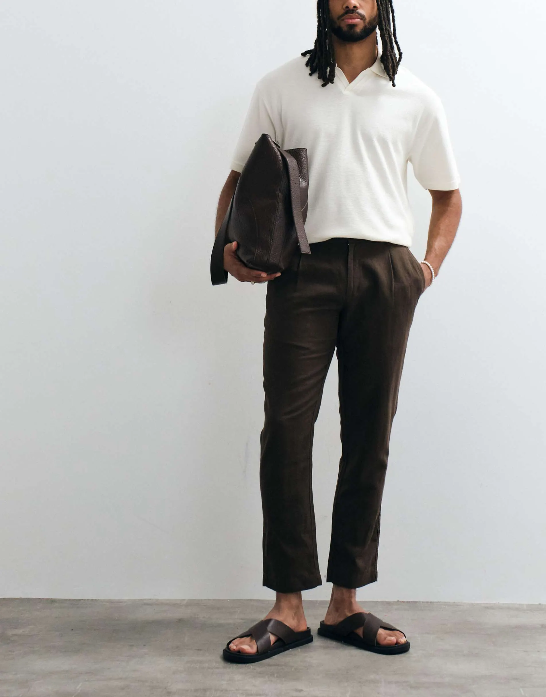Mango tie waist trouser in chocolate