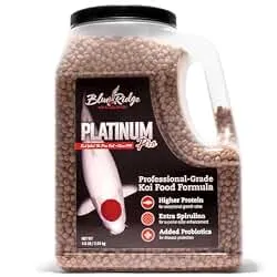 Blue Ridge Koi Platinum Pro 41% Protein Fish Food, 3/16" Pellets, 4.5 lb | Floats, softens fast; Spirulina & Canthaxanthin color support; probiotic-enriched; warm-season formula