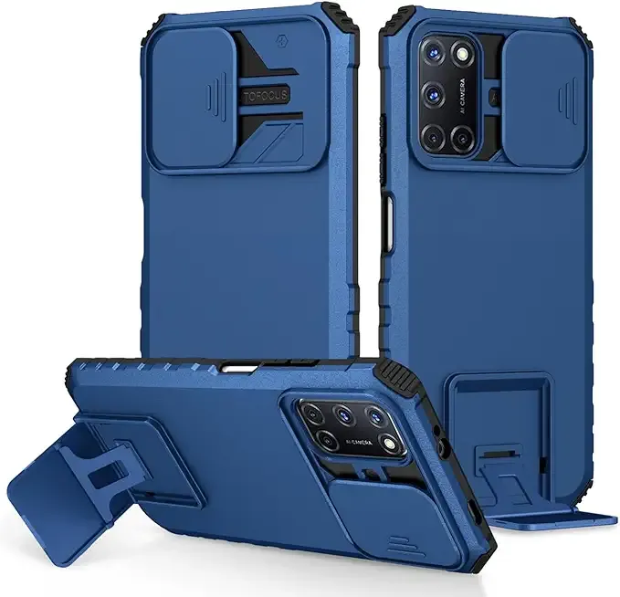 Case for Oppo A92 Case, Oppo A72 Case, Oppo A52 CPH2059 Case with Slide Camera Lens Kickstand Military-Grade Bumpers Armor Shockproof Protective Cover for Oppo A92 Blue