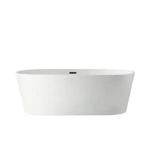 Vanity Art Domme 5-ft. Freestanding Oval Soaker Bathtub with Centre Drain in White/Matte Black