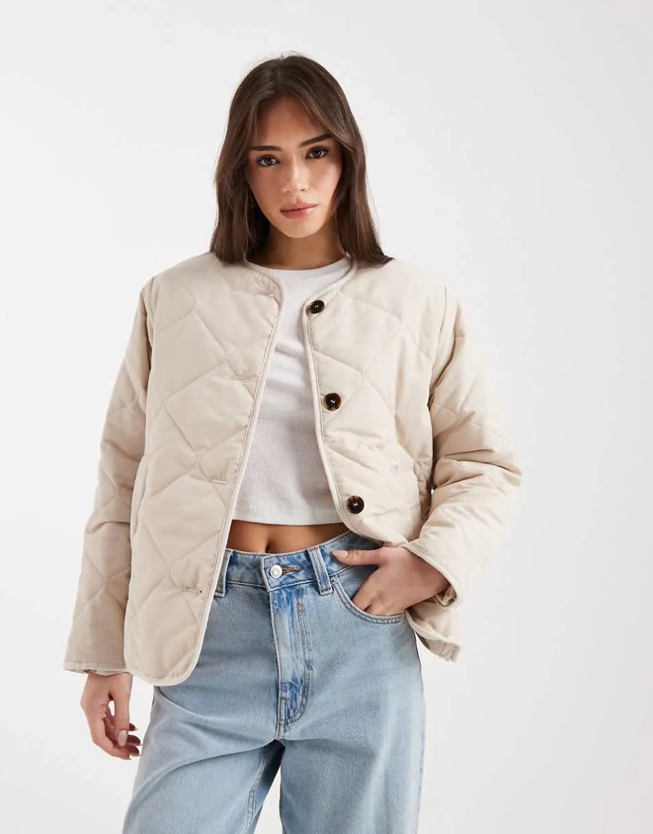 New Look soft touch quilted jacket in stone