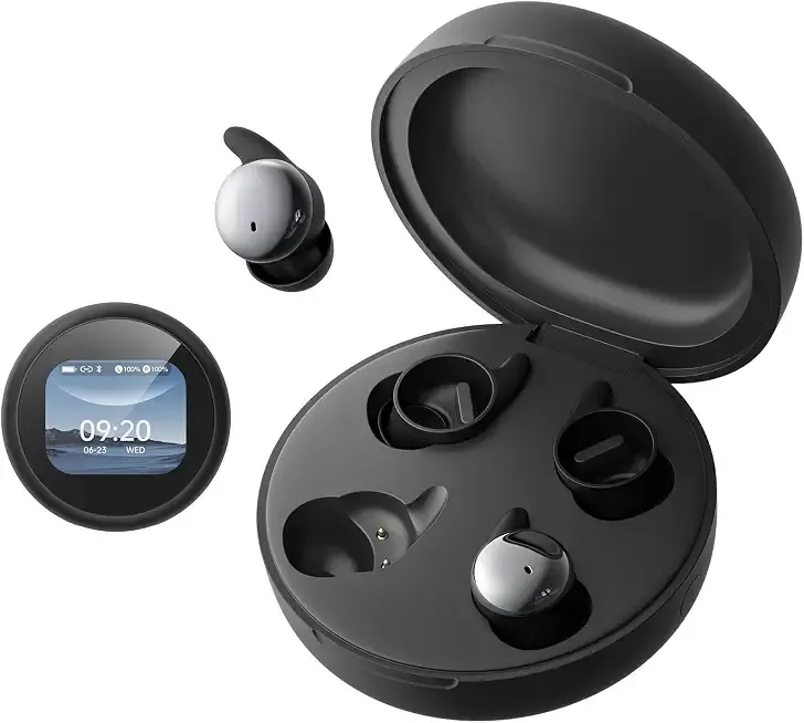 NE90 Wireless Sleep Earbuds for Side Sleepers – Smart Touchscreen Case with Built-in White Noise & AI Translation 164 Languages, Comfort Invisible Design, Sleep Timer