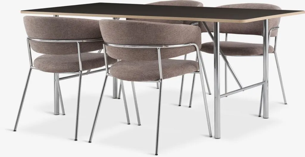 HORNUM Tavolo L180cm marr./cromato + 4 RAMSING beige/cromato