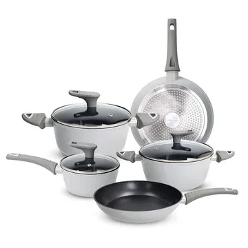 Batteria di Pentole e Padelle 8 Pezzi Effetto Pietra in Alluminio Forgiato Grey