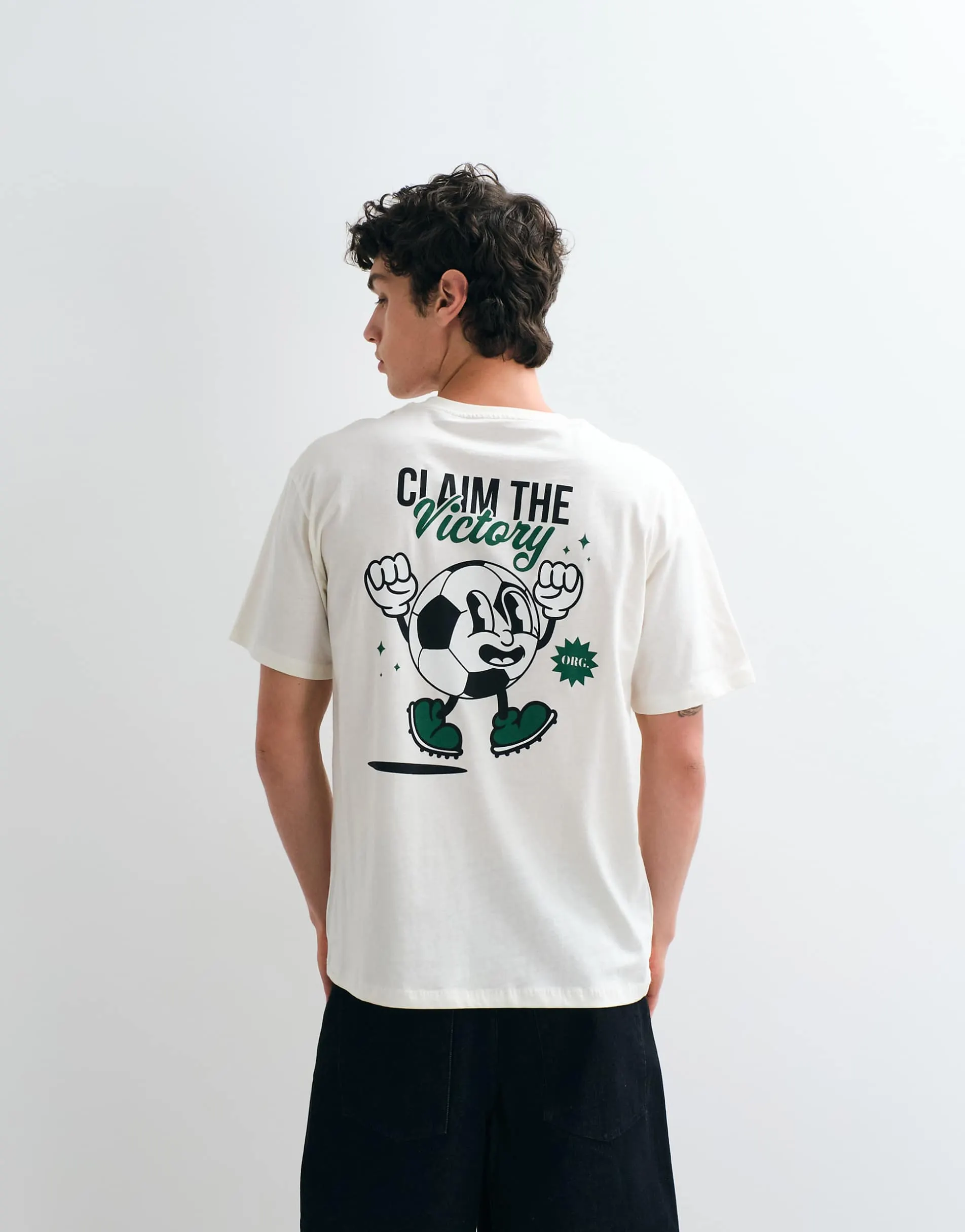 Jack & Jones cartoon football backprint t-shirt in cream