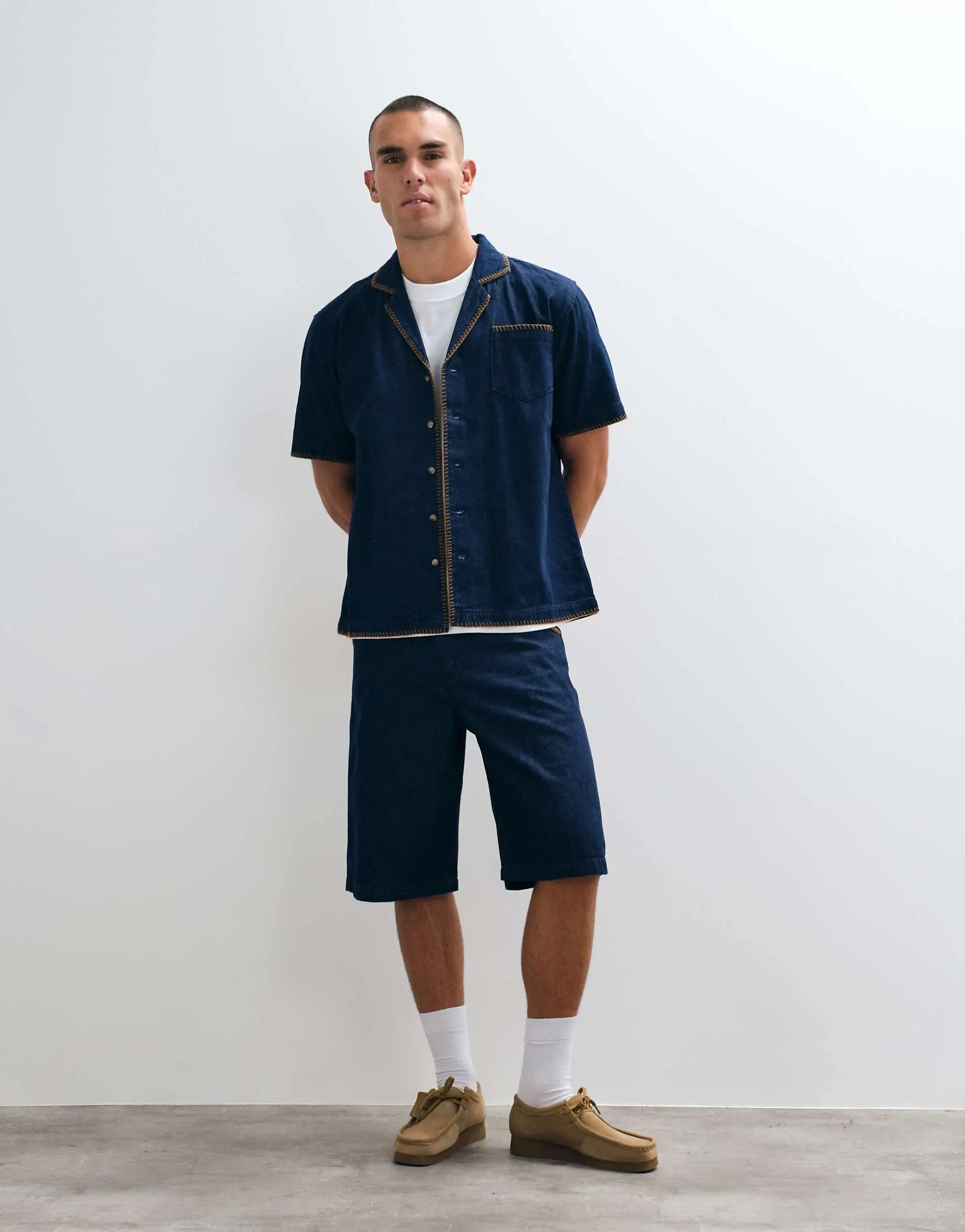 BLKVIS script denim patterned shorts co-ord in blue