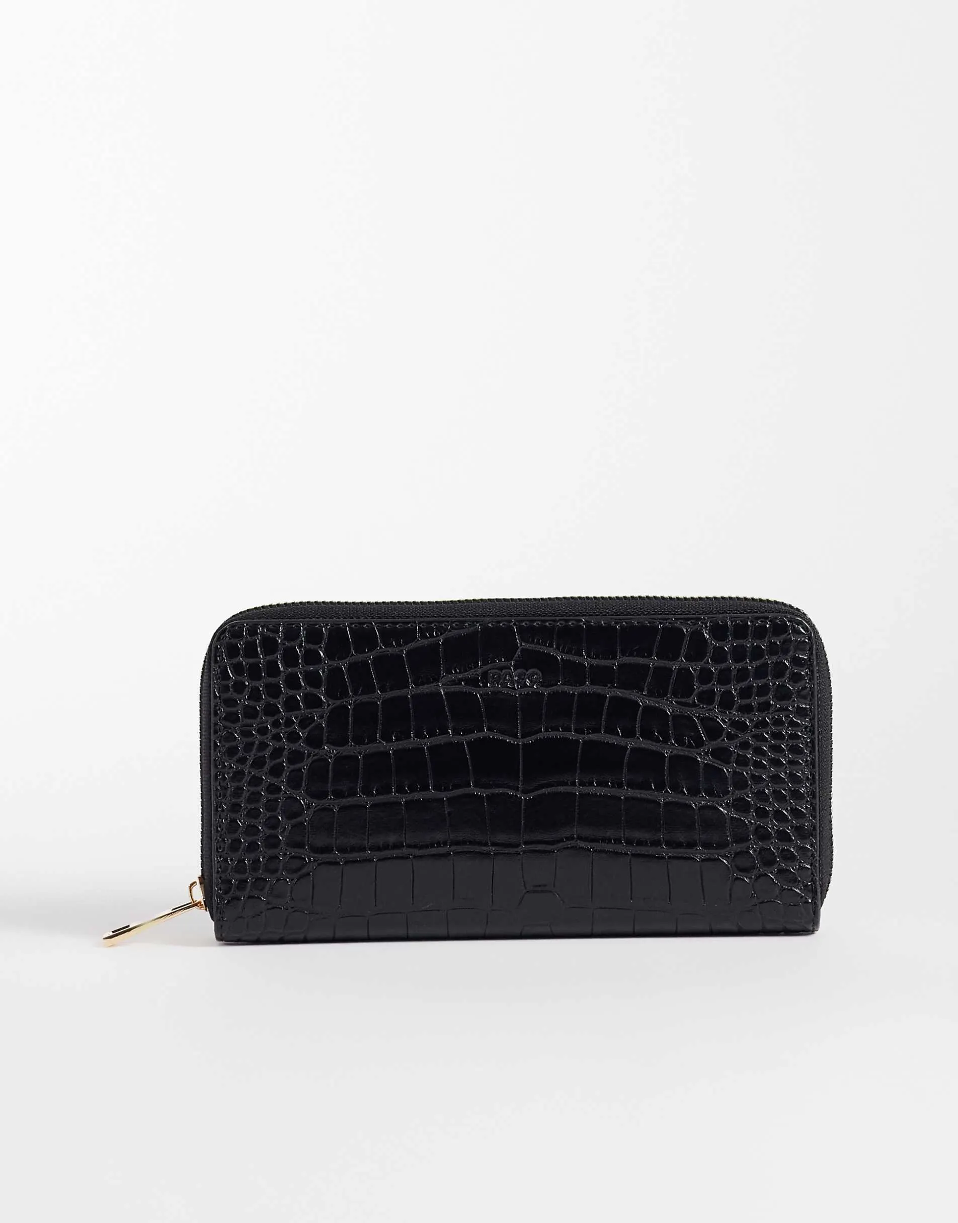PASQ long zip up wallet in black croc
