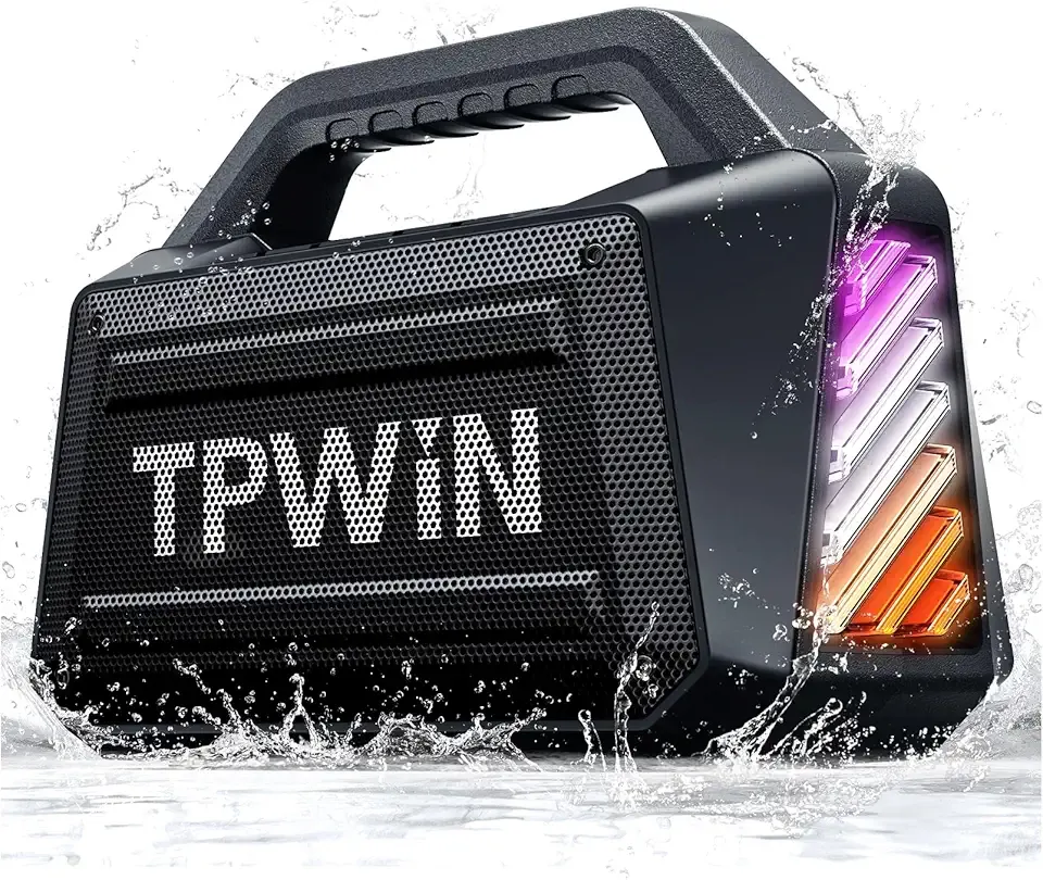 Bluetooth Speaker - 80W Loud Rugged Outdoor Speakers, IPX6 Waterproof, 20H Playtime, Deep Bass, Lightshow, TWS, BT 5.3 Wireless, Portable for Travel Hiking Camping Beach Pool - Black