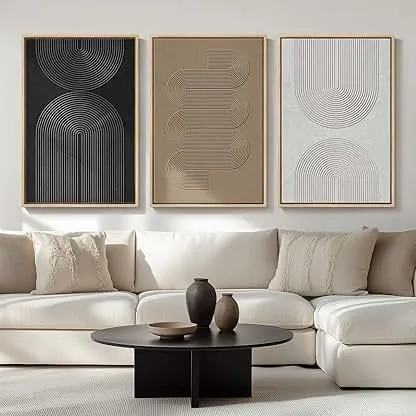 Large Framed Black and White Neutral Abstract Wall Art for L…