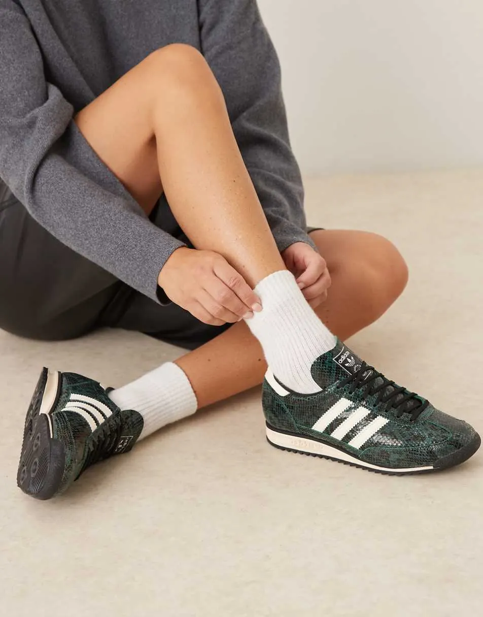 adidas Originals SL 72 OG trainers in dark green and cream snake print