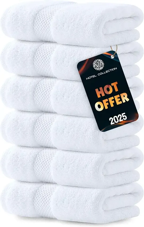 Luxury White Hand Towels - Soft 100% Turkish Cotton | Highly Absorbent Hotel spa Bathroom Towel Collection | 16x30 Inch | Set of 6