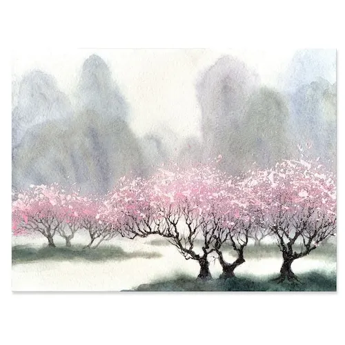 Flowering Trees at Spring - Landscape Art Print Canvas - 40x30