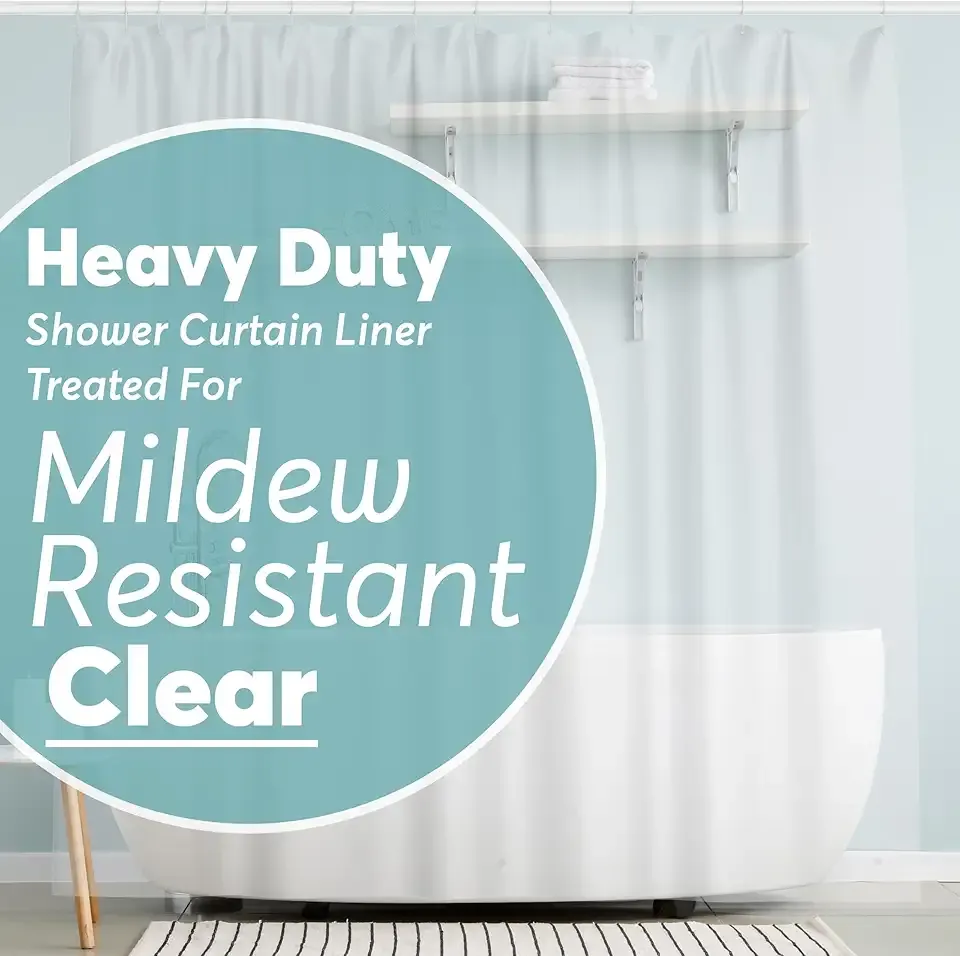 BigFoot Shower Curtain Liner – 72 x 72 PEVA Heavy Duty Shower Curtain with Rustproof Metal Grommet and 3 Magnetic Weights – Odor Free and Compatible with Standard Showers, Clear