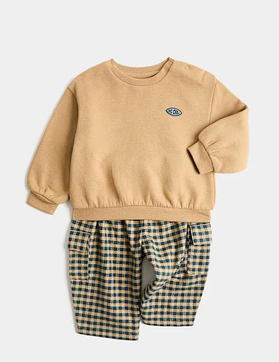 Set aus Sweatshirt und Hose mit hohem Baumwollanteil und\n Karomuster (0–5 Jahre)