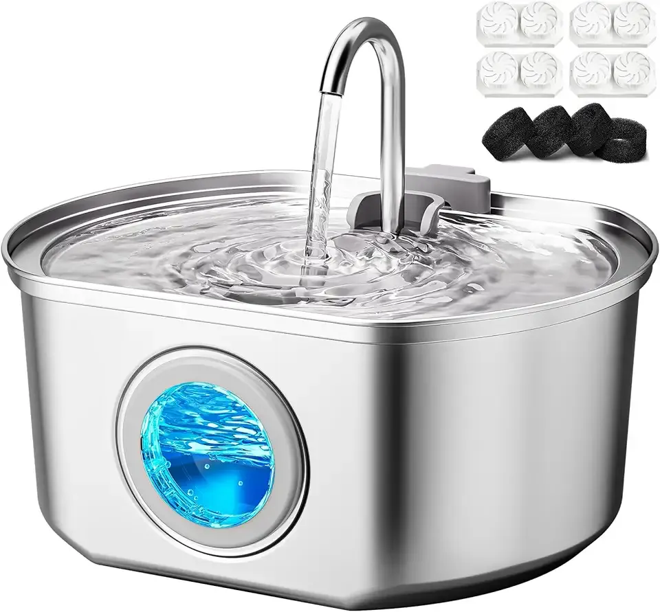 Cat Water Fountain Stainless Steel: 108oz/3.2L Cat Fountain for Drinking - Pet Water Fountain Inside - Automatic Dog Watering Dispenser Bowl - Pet Feeding & Watering Supplies - Water Level Window