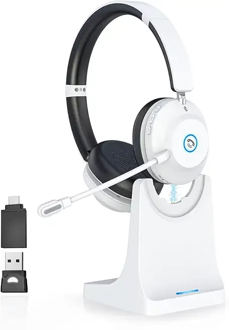 Earbay Wireless Headset with Mic for Work, 6.0 Bluetooth Headset with AI ENC Mic(Noise Cancelling & Flip Mute), 2.4Ghz/USB Dongle Wireless Headphones for Office/PC/Call Center/Computer/Laptop/Teams