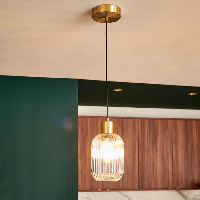 Lampadario Glamour Dipsy ottone paralume trasparente E27 Ø14cm INSPIRE