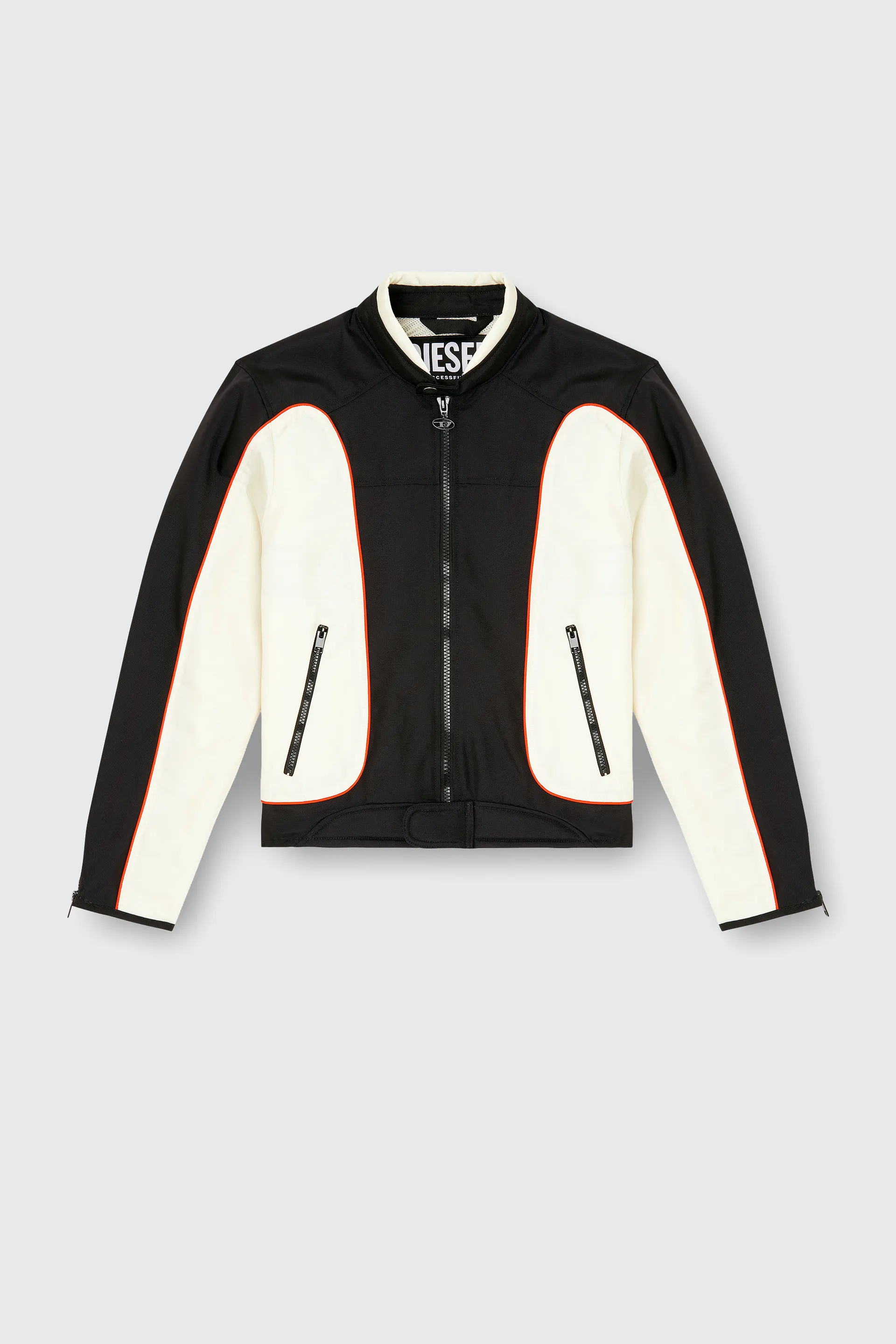 Colour-block biker jacket with piping