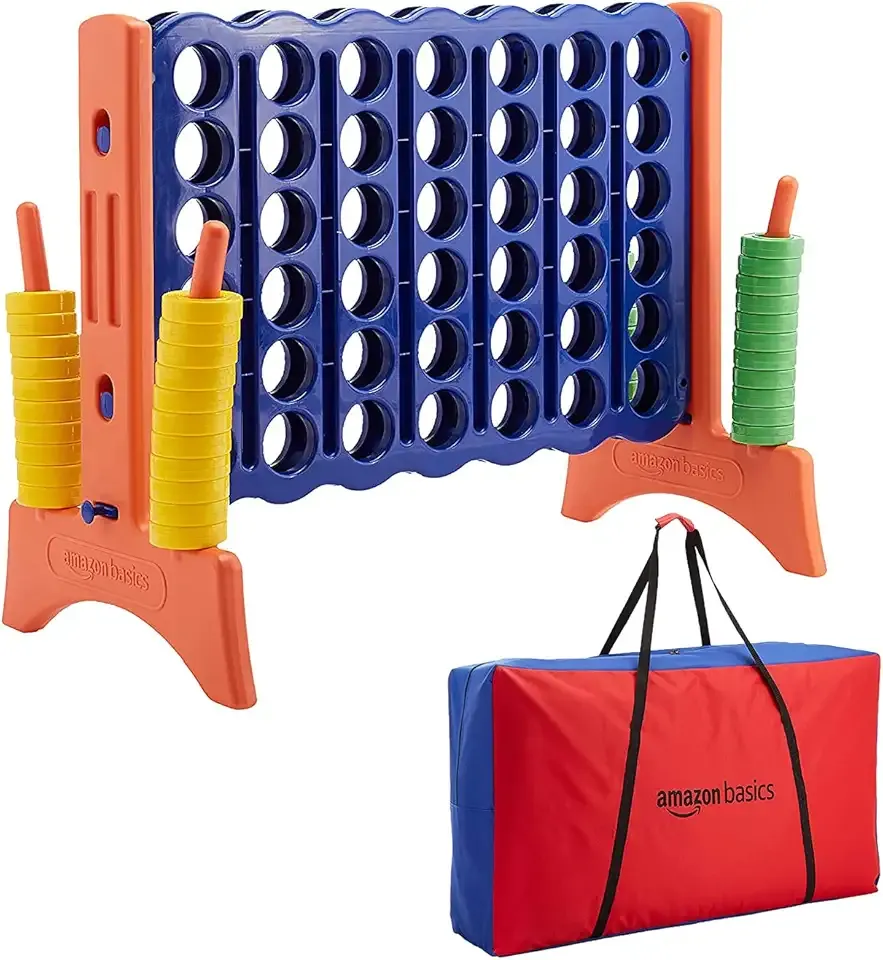 Amazon Basics Junior BPA-Free 4-to-Score Giant Premium Plastic Games Set, 4 in A Row for Kids and Adults with Carrying Bag, Great For Gifting, Variety of Colors, Blue, Yellow, Red, Green, Large