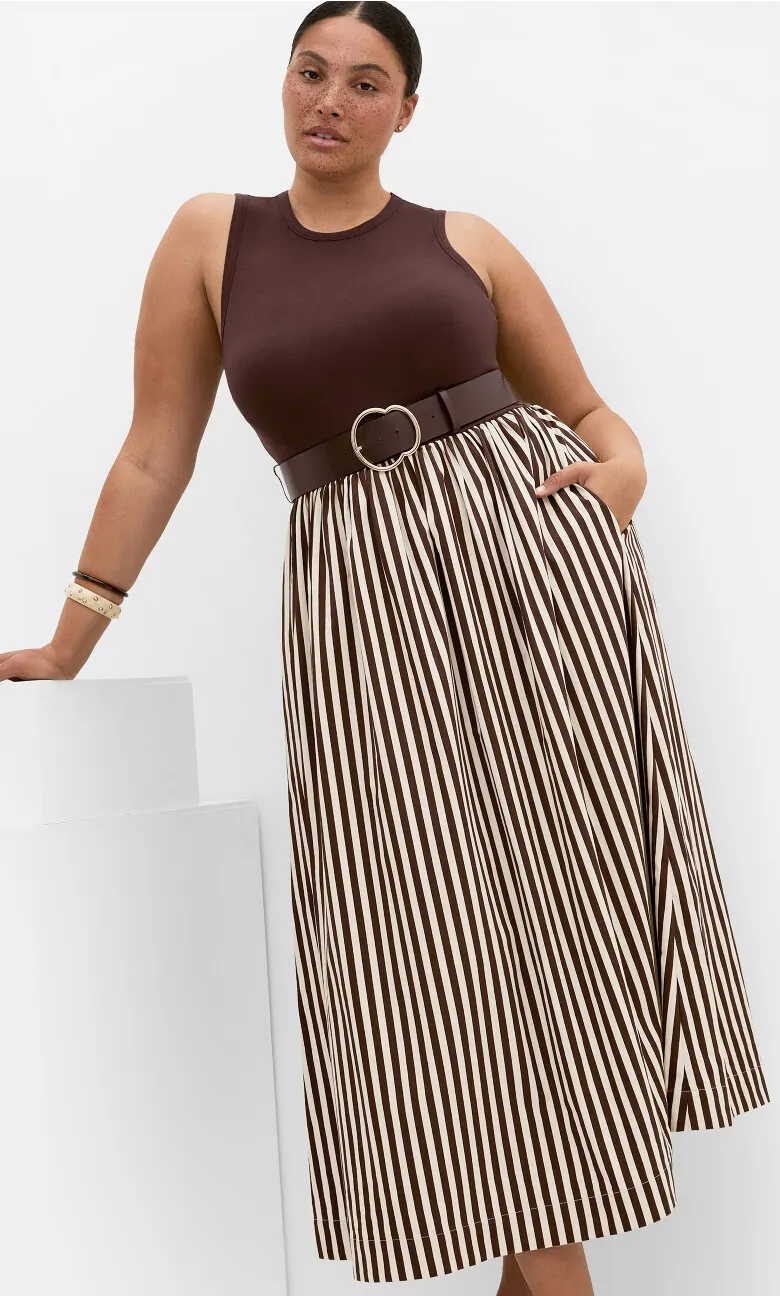 Briar Contrast Stripe Dress - dark chocolate