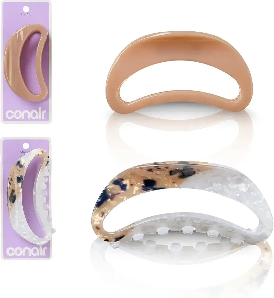 Conair Luxe Large Open-Center Claw Clips 2PK, Strong Hold Hair Clips for Women, Modern Cute Hair Clips/Cute Claw Clips, Lightweight & Durable, All Hair Types, Neutral Solid & Tortoise Finish