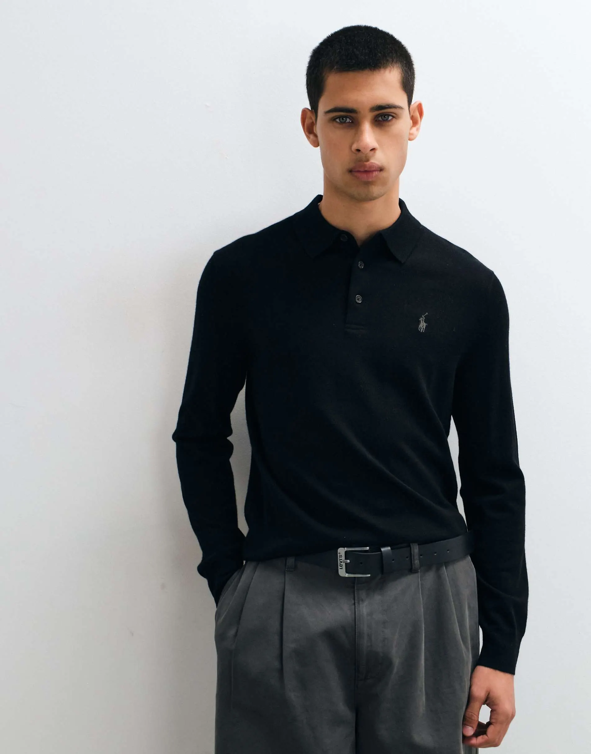 Polo Ralph Lauren icon logo polo merino wool knit jumper in black