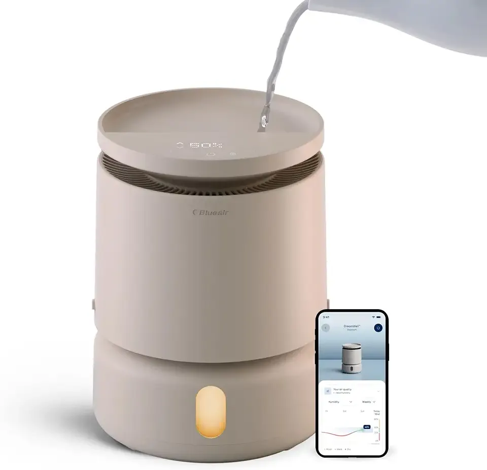 BLUEAIR Room Humidifier - DreamWell - 48Hr Top-Fill Mist-Free InvisibleMist Technology Aroma Stone for Essential Oils and Soothing Mood Lighting - Quiet Operation for Bedroom and Home Use, Beige