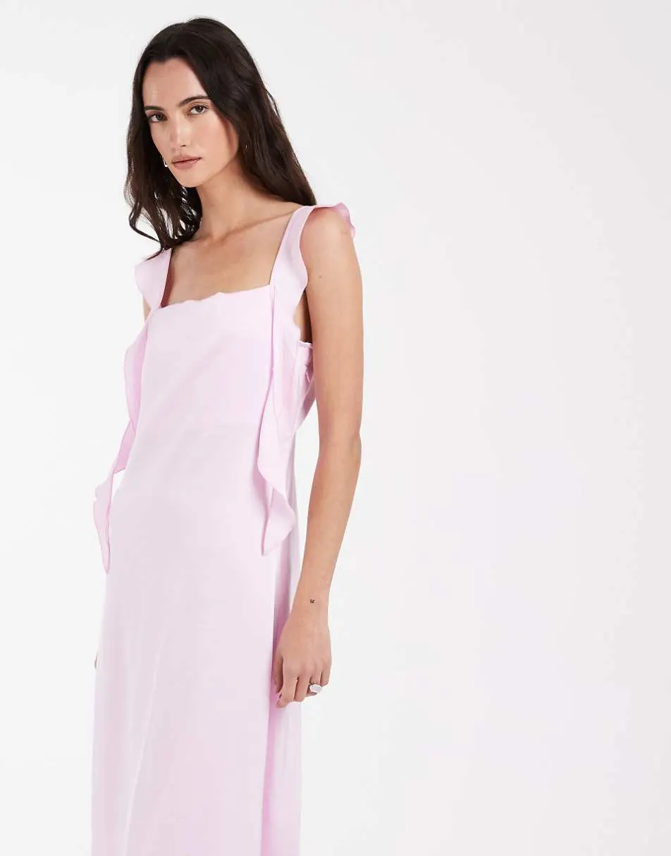 Vero Moda satin cowl neck maxi dress with draping frill detail in ballerina pink