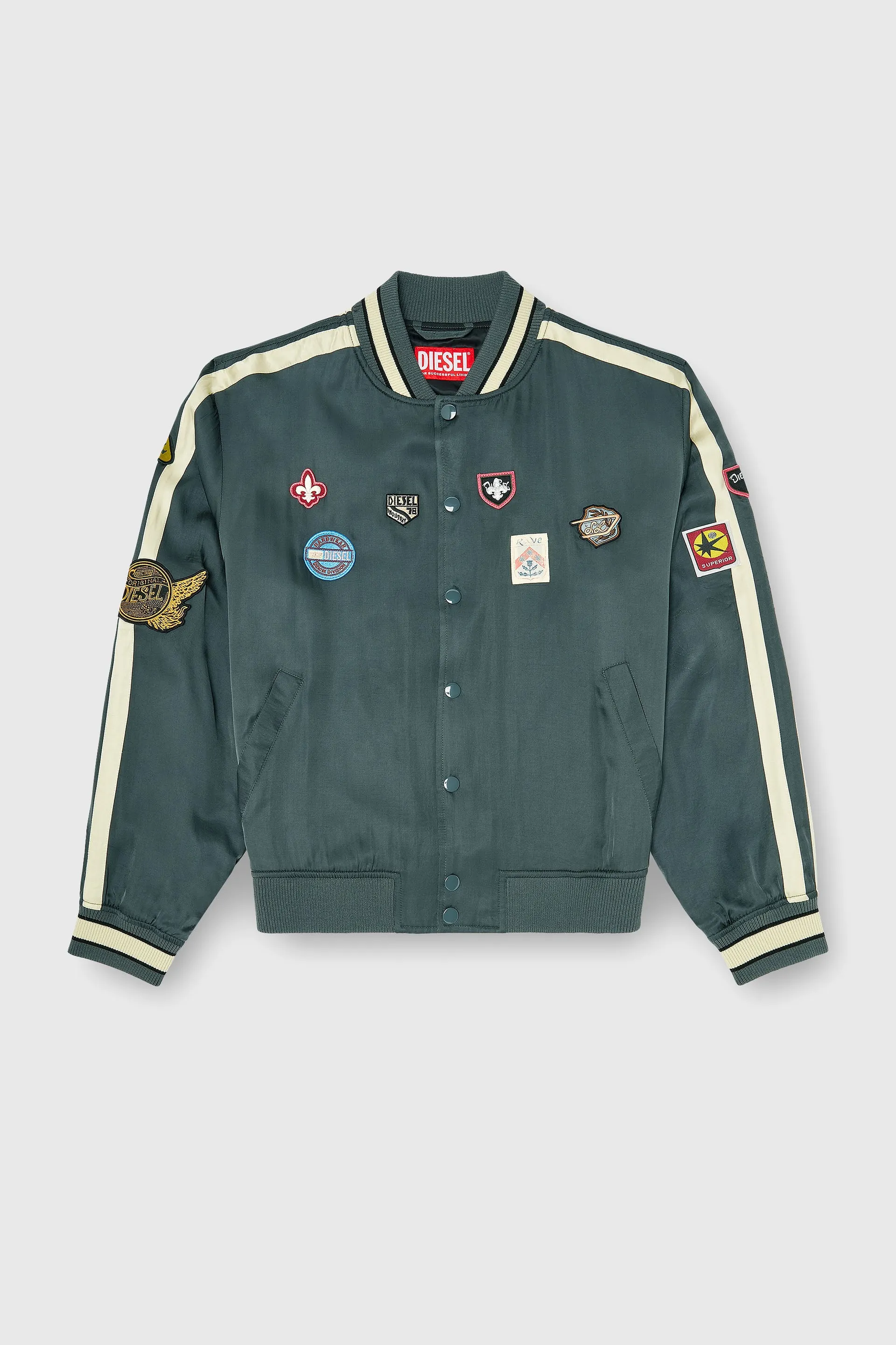 Satin bomber jacket with patches