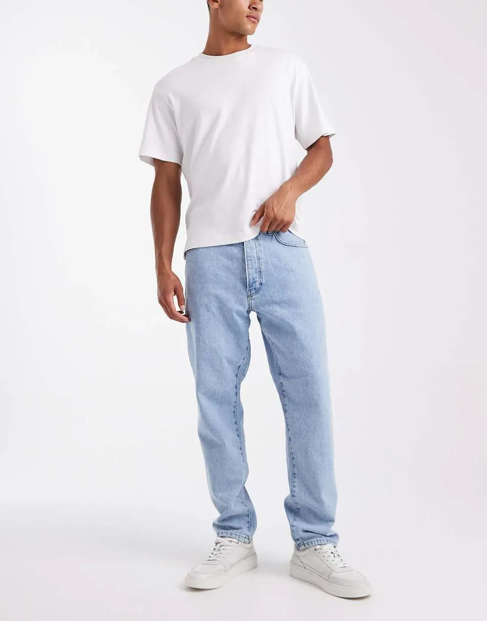 ONLY & SONS Tye loose tapered fit jeans in light wash