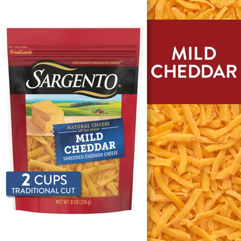 Sargento Mild Cheddar Shredded Cheese, Traditional Cut, 8 oz.
