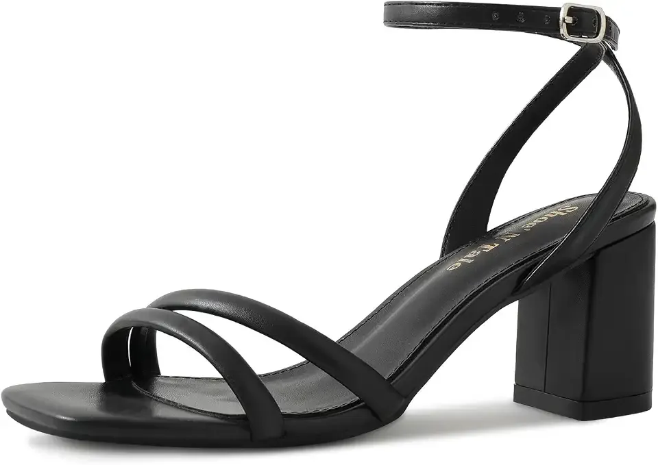 Strappy Heels for Women Square Toe Chunky Block Heels Ankle Buckle Heeled Sandals