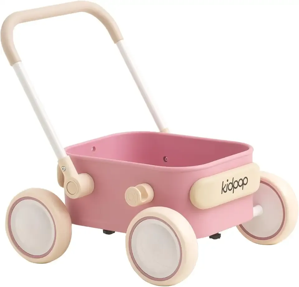 PULA Baby Push Walker with Wheels Toddler Wagon for First Learner Baby Toys 6-12 Months, 1 Year Old Birthday Gifts, Indoors and Outdoors (Pink)
