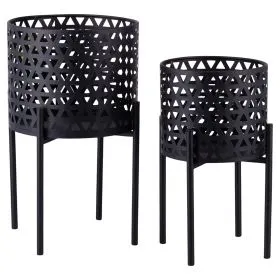 Set 2 porta vasi 20x36 cm e 25 x43 cm in ferro con piedistallo, nero, Esté