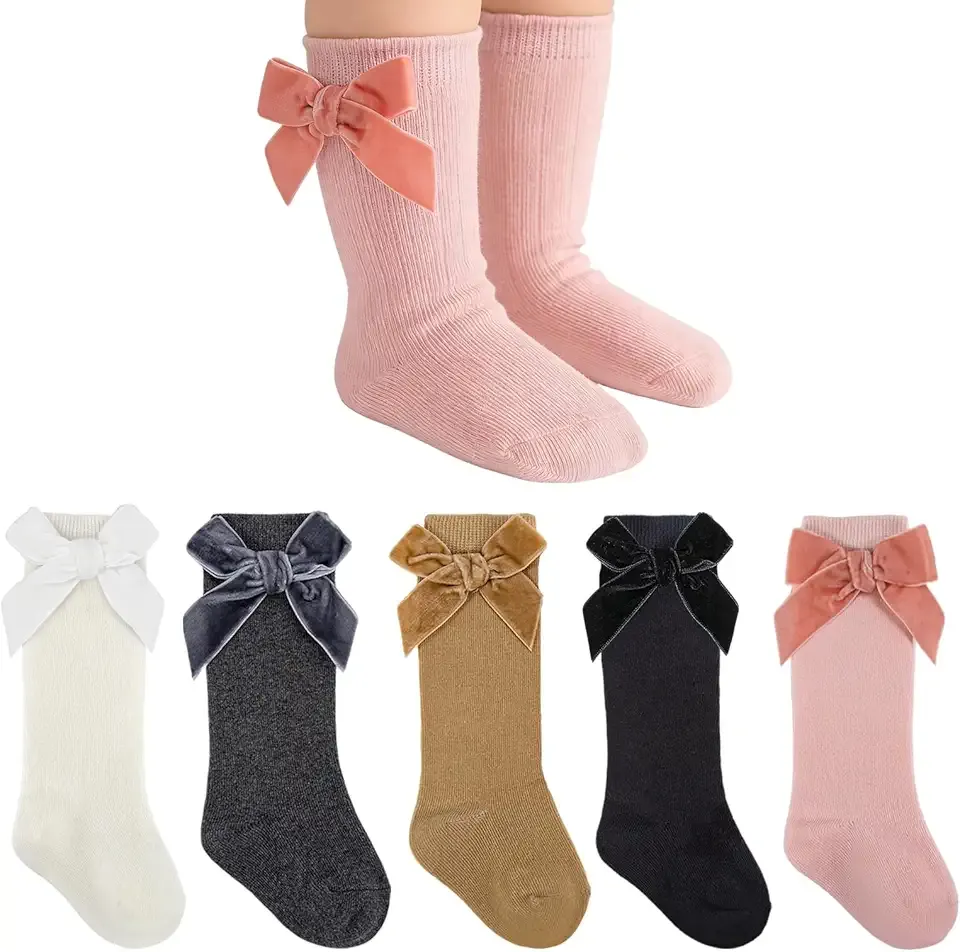 Baby Knee High Socks Infants Toddlers Baby Girls Stockings Velvet Bow Ruffled Cotton Tube Long Socks Dress Sock