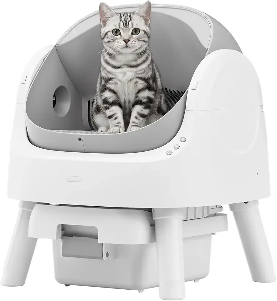 Self Cleaning Cat Litter Box, Automatic Litter Box for Multiple Cats, Integrated Safety Protection with Open-Top Design